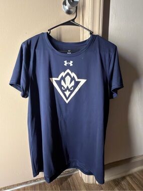 Under Armour Navy Blue Short Sleeve Logo Tee with White Emblem